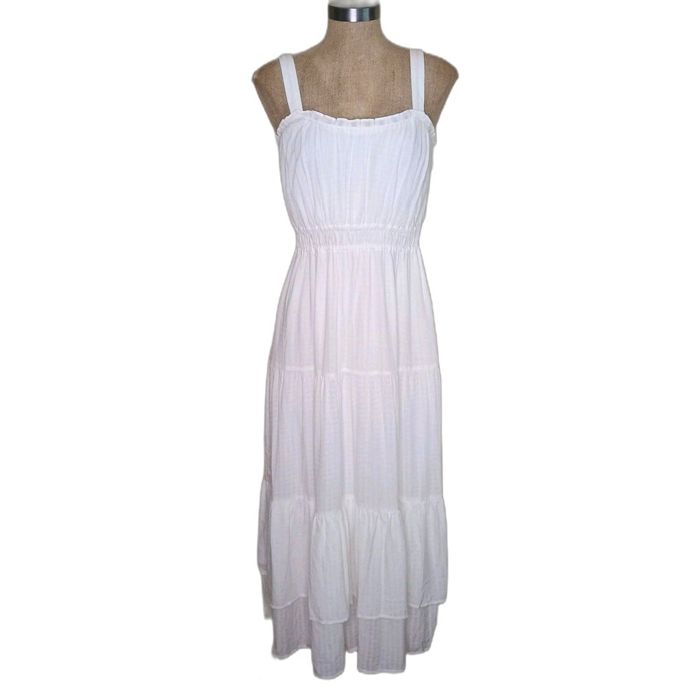 Paige Ginseng Maxi Dress Size S Tiered Straps Pockets Lined White Prairie